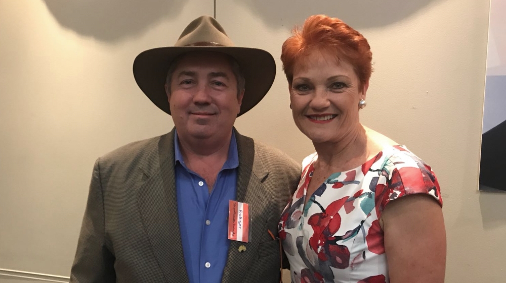 Rodger Muller, left, with Pauline Hanson, right, who leads Australia’s far-right One Nation party [Al Jazeera]