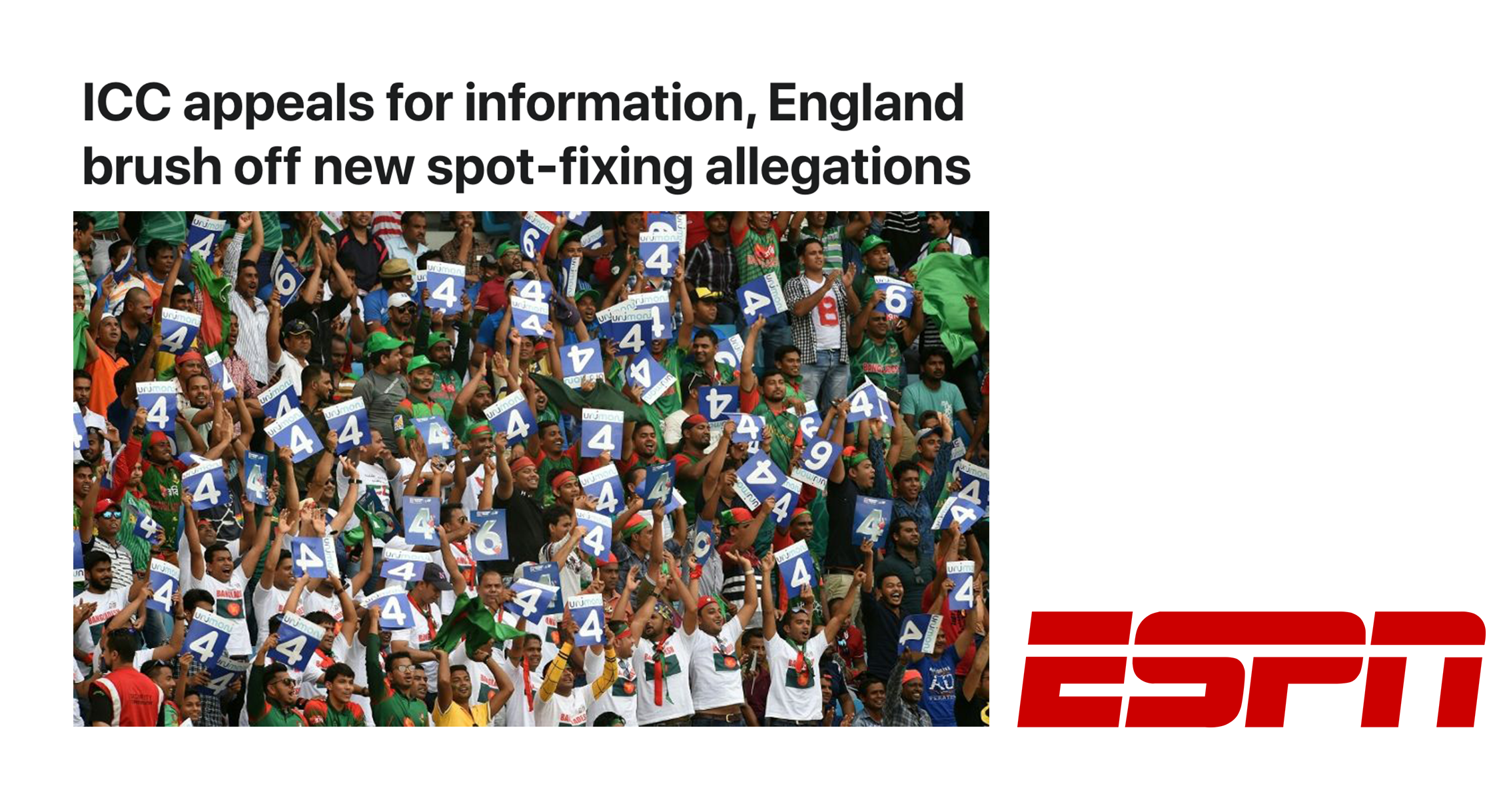 ESPN: ICC appeals for information, England brush off new spot-fixing allegations