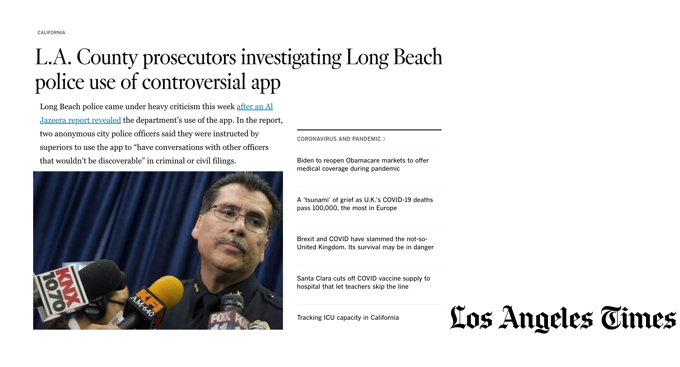 L.A. County prosecutors investigating Long Beach police use of controversial app