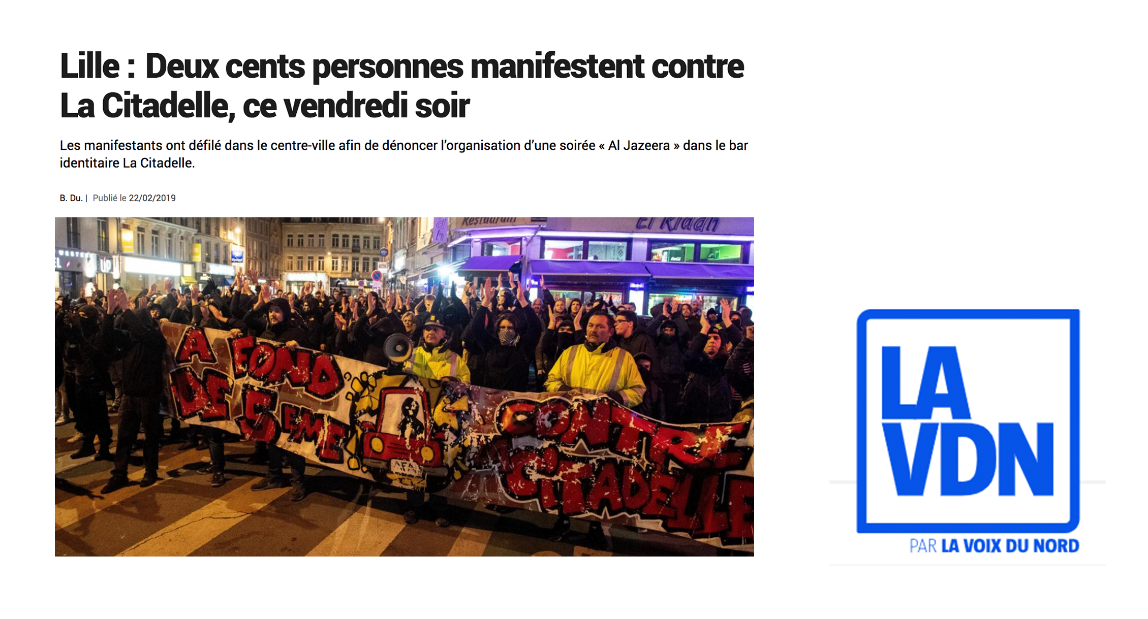 La Voix du Nord: Demonstrators protest against La Citadelle