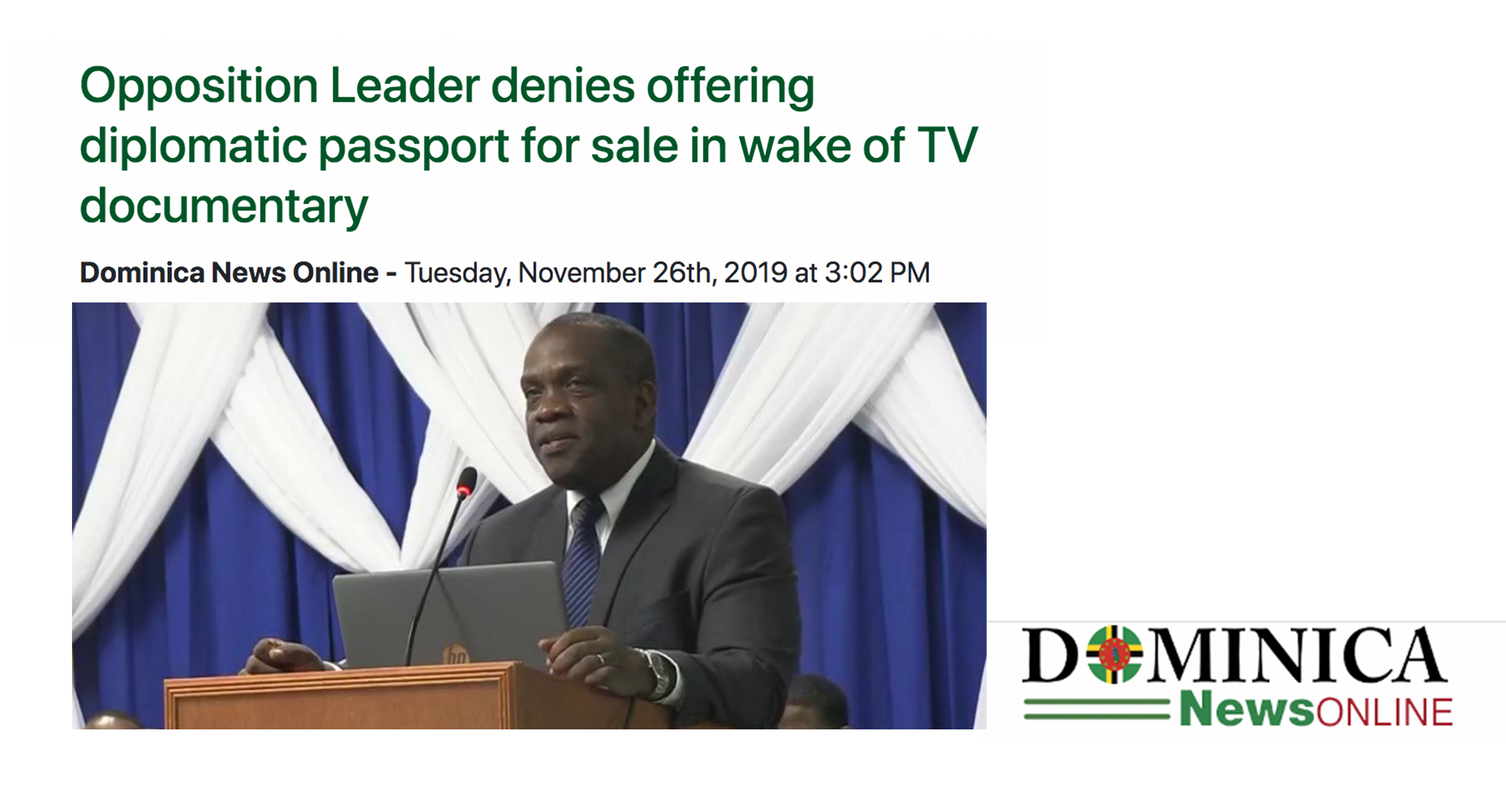 Dominica News Online: Opposition Leader denies offering diplomatic passport