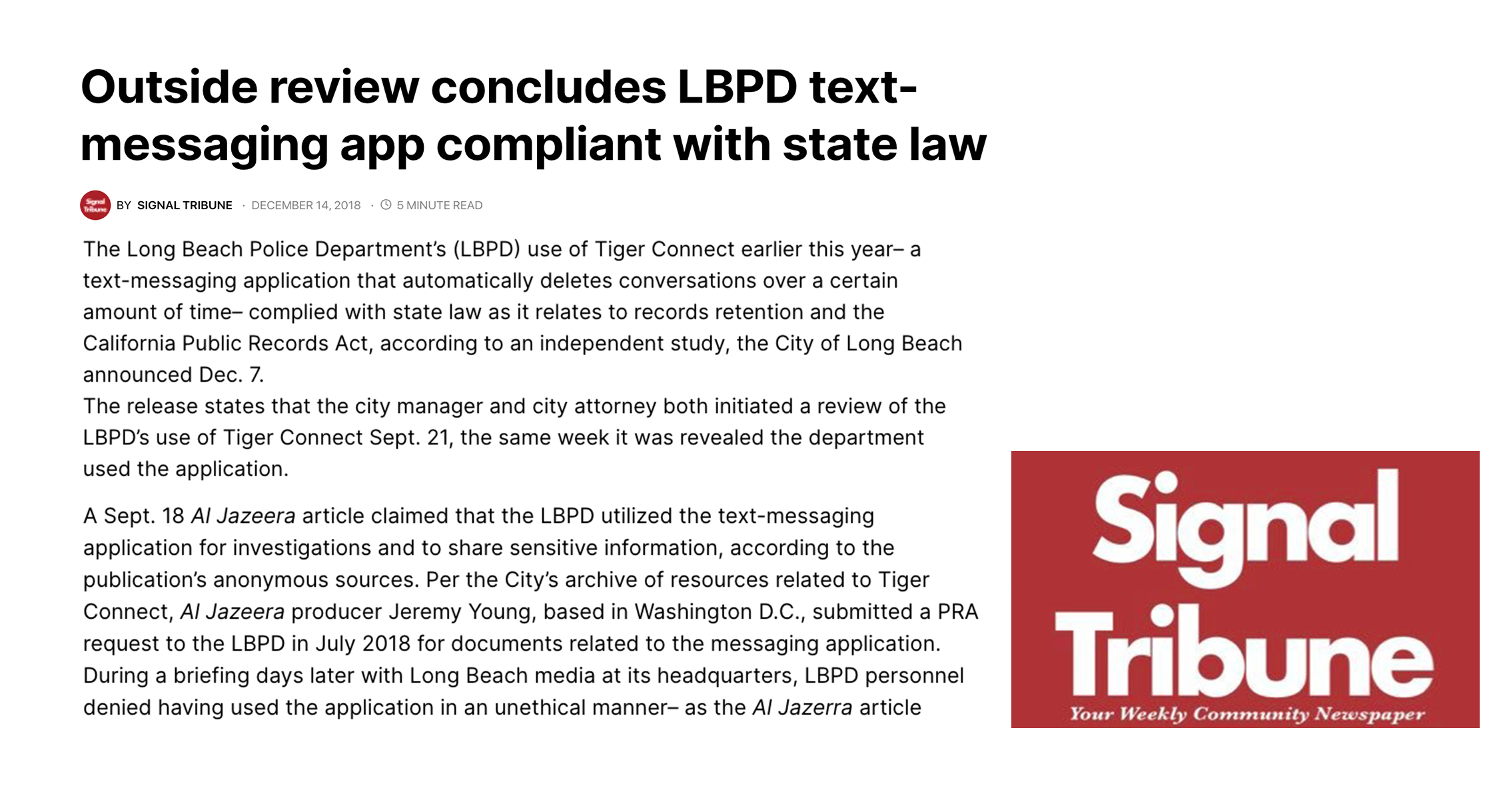 Outside review concludes LBPD text-messaging app compliant with state law