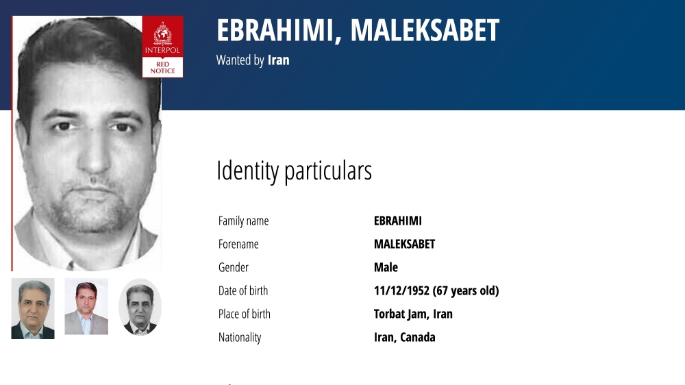 Maleksabet Ebrahimi on Interpol’s Red List of the world’s most wanted suspects  [Interpol/Al Jazeera]