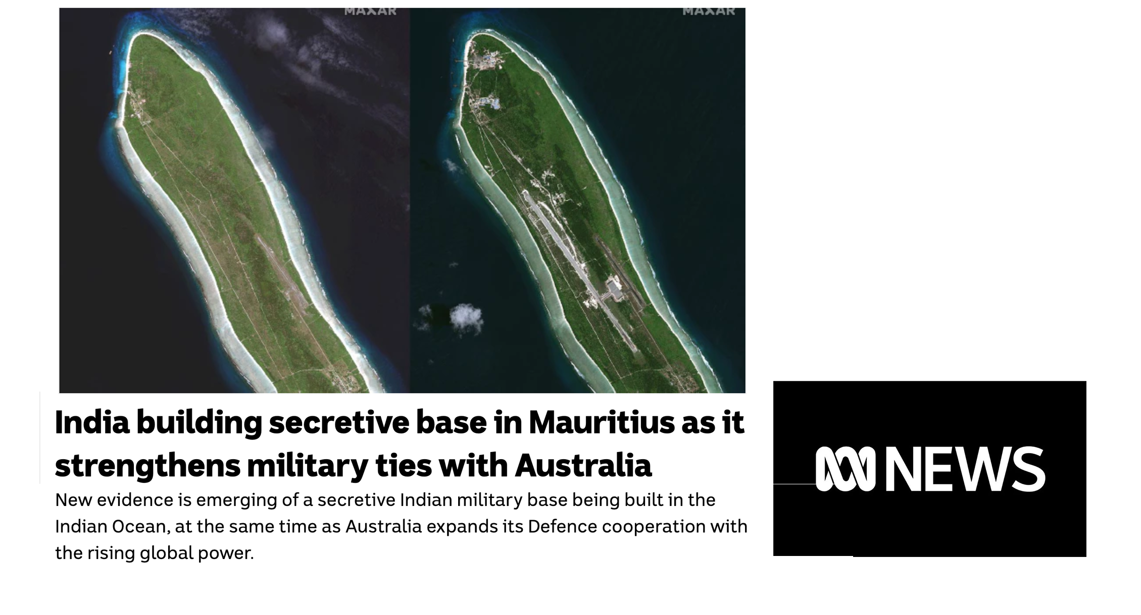India building secretive base in Mauritius as it strengthens military ties with Australia