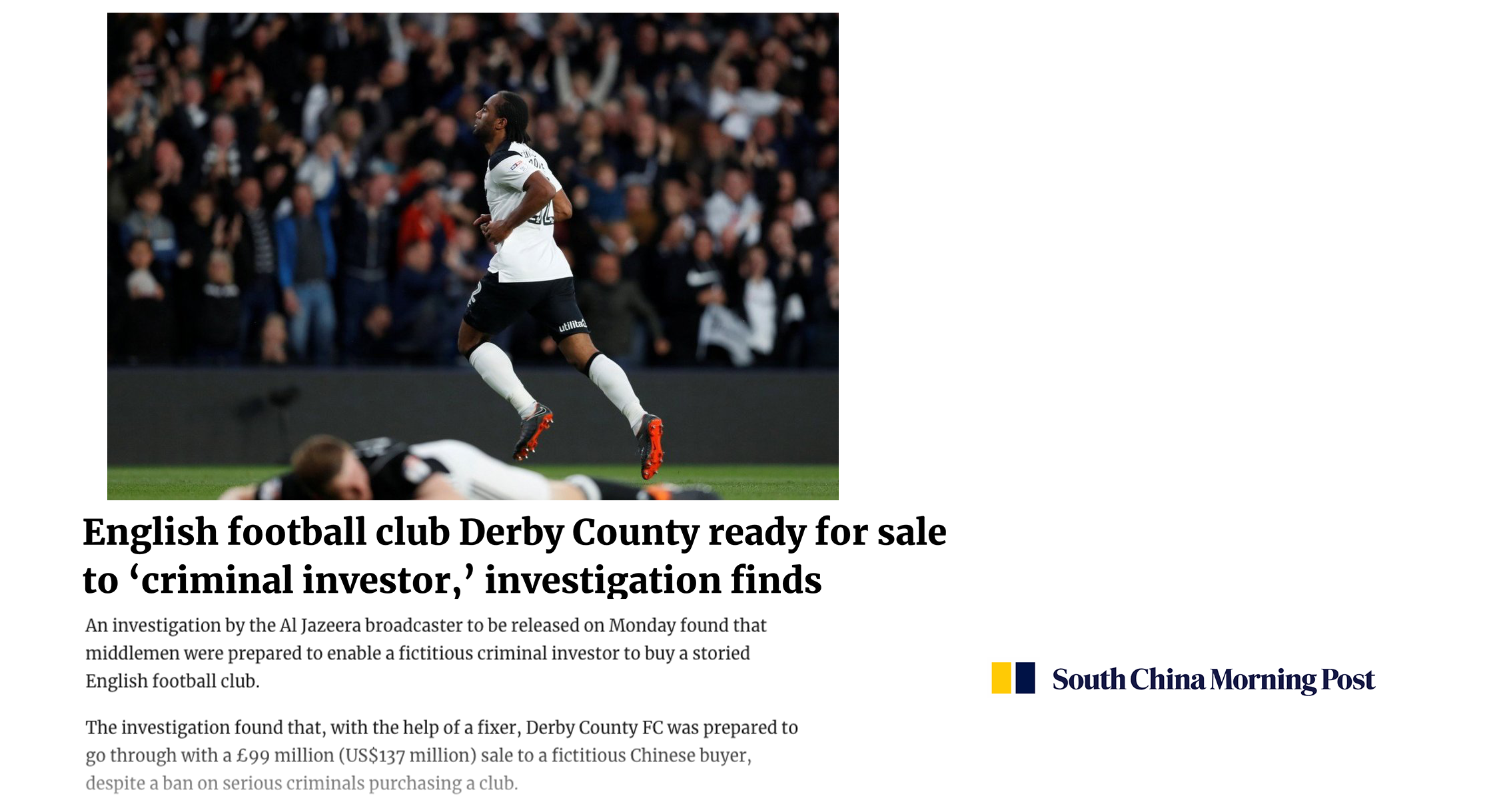 English football club Derby County ready for sale to ‘criminal investor,’ investigation finds