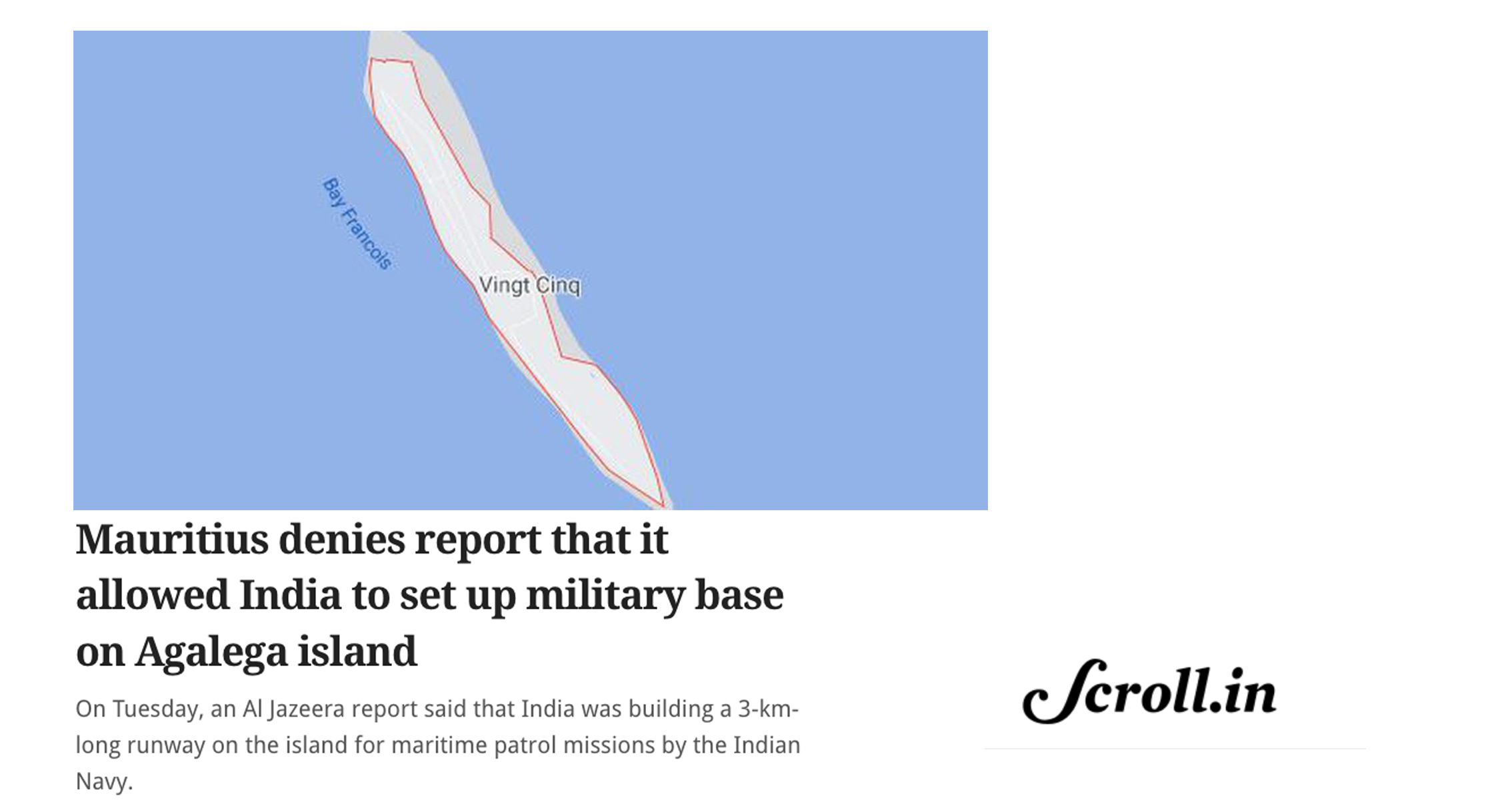 Mauritius denies report that it allowed India to set up military base on Agalega island
