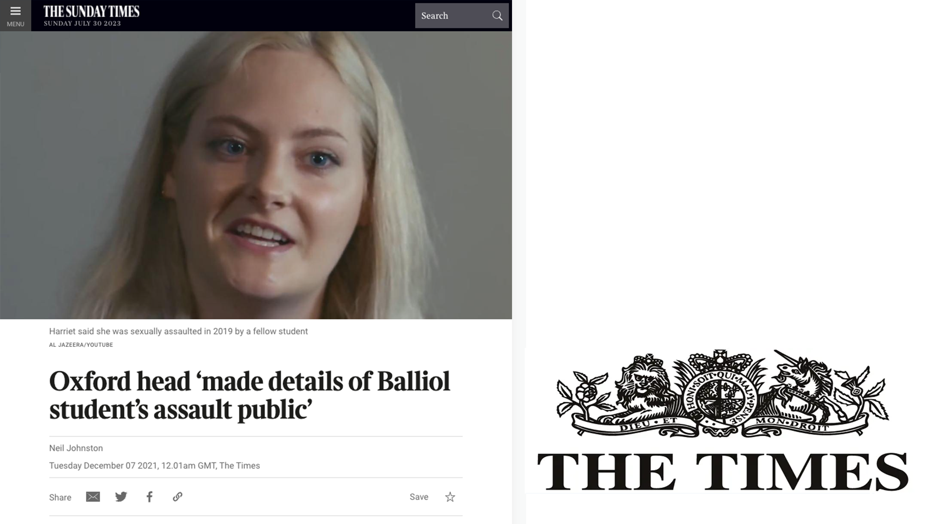 Oxford head ‘made details of Balliol student’s assault public’