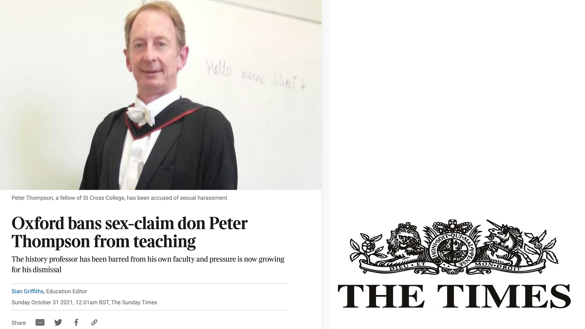 Oxford bans sex-claim don Peter Thompson from teaching